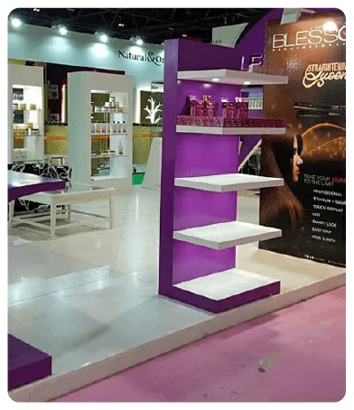 Vision Next Advertising designed and fabricated the exhibition booth designs and pop up stand for Blesso Beauty products in the World Trade Center. A unique stand was created by our professional team with exhibition booth design graphics. It also included a trade show booth designs and an exhibition screen